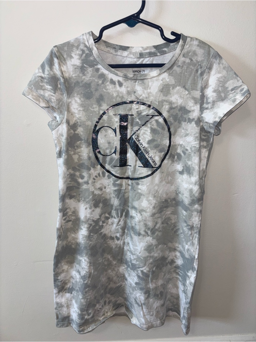 Calvin Klein Jeans Girls' Gray Tie-Dye CK Logo Dress